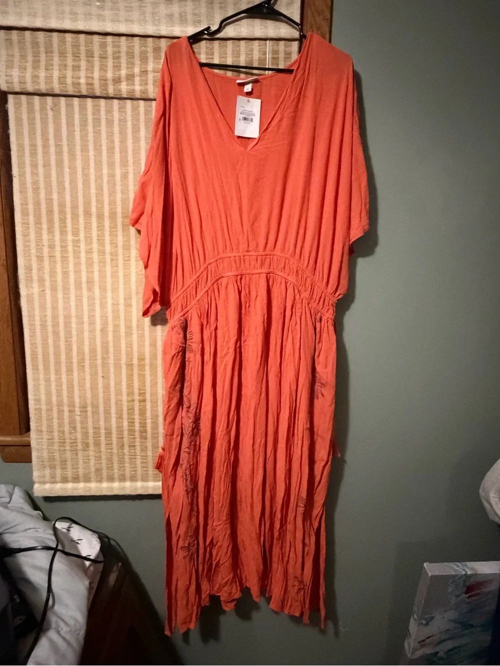 Knox Rose Embroidered Orange Boho Flutter Sleeve Tassel Dress NWT Size 2X